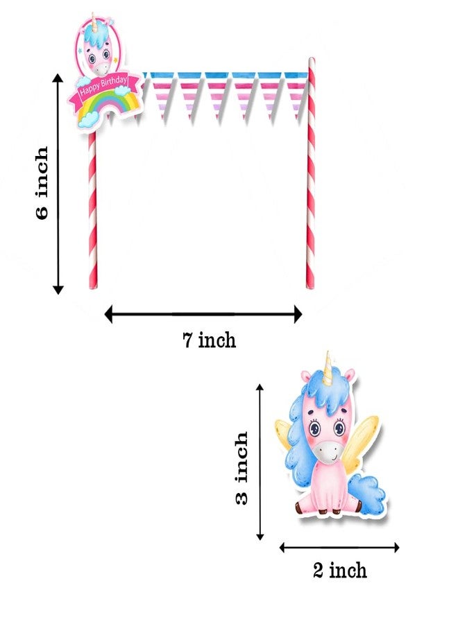 Suruchi Strokes Unicorn Theme Birthday Party Decoration | Banner | Hangings | Frill | Poster | Cake Topper | Gifts Tags | Combo | Eye Mask | Props (Cake Topper) - Image 3
